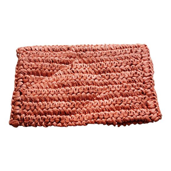 H & M Women's Orange Straw Woven Magnetic Clutch Zip Fold Over Purse 9" - Picture 5 of 8